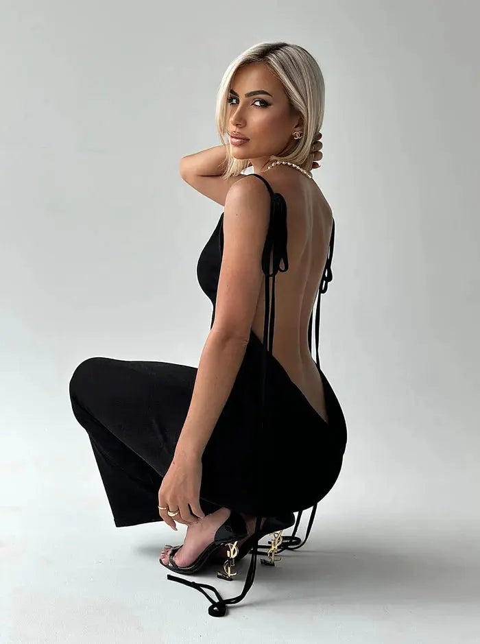 Black Backless Maxi Dress Sylvia Rae
