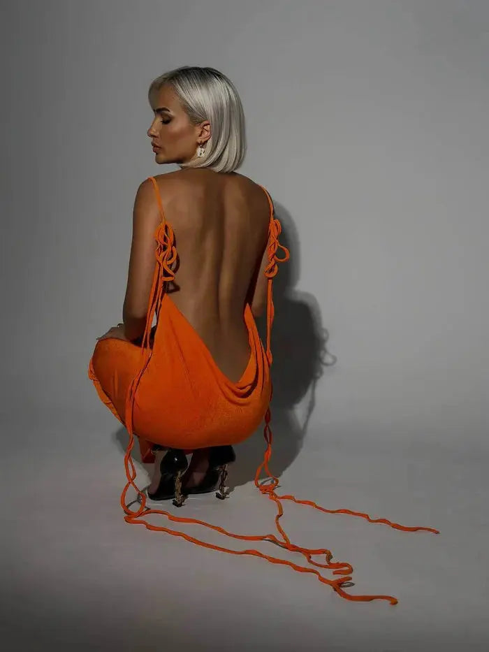 Orange Backless Maxi Dress Sylvia Rae