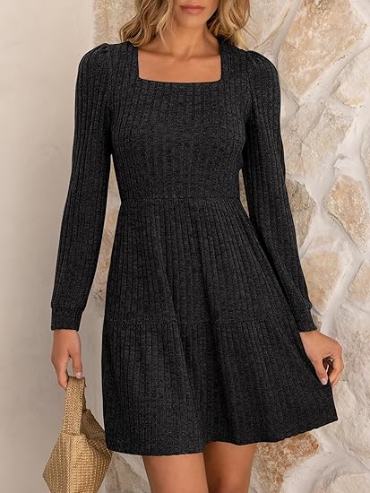 Charcoal Long-Sleeve Knit Dress