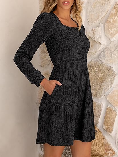 Charcoal Long-Sleeve Knit Dress