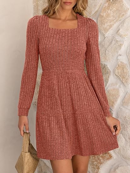 Caramel Long-Sleeve Knit Dress
