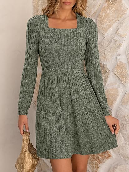 Olive Long-Sleeve Knit Dress