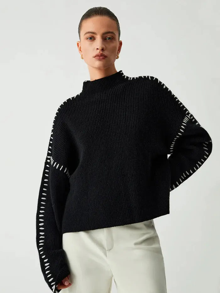 Contrast Stitch Knit Sweater Sylvia Rae