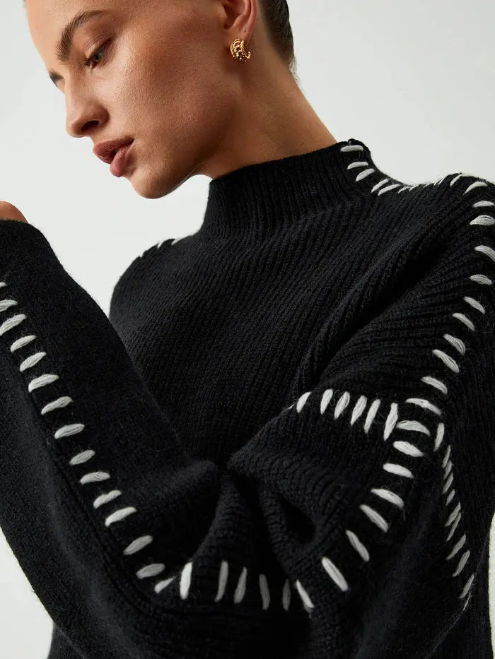 Contrast Stitch Knit Sweater Sylvia Rae
