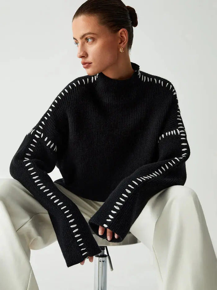 Contrast Stitch Knit Sweater Sylvia Rae