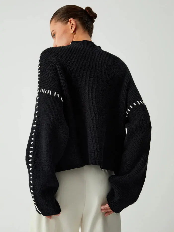 Contrast Stitch Knit Sweater Sylvia Rae