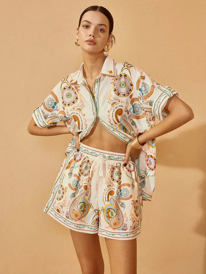 Polo Print Half Sleeve Set Sylvia Rae