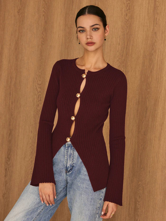 Split Button Cardigan