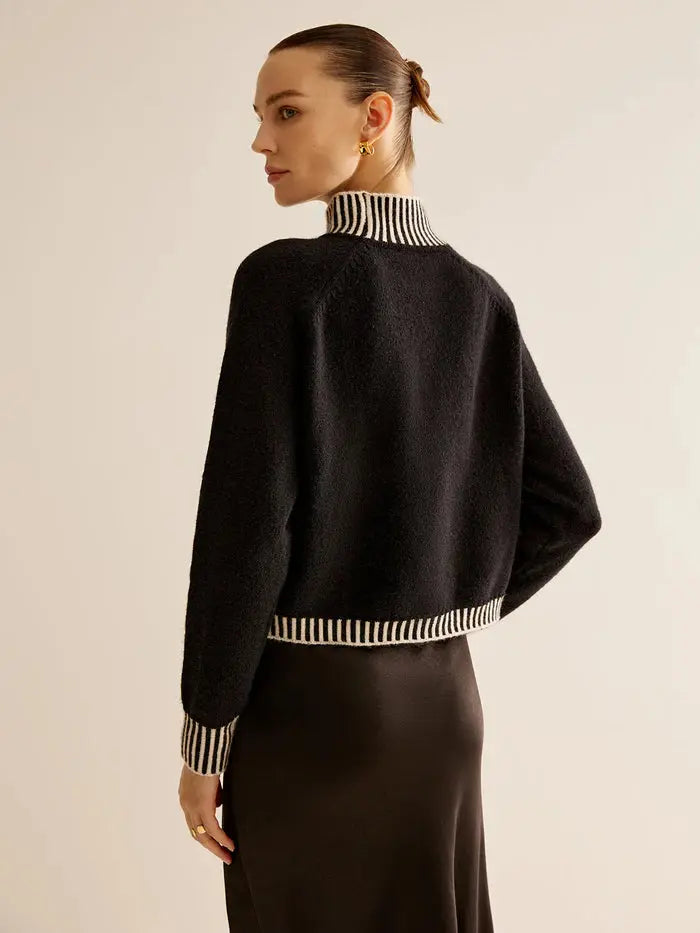 Striped Trim Turtleneck Sweater Sylvia Rae