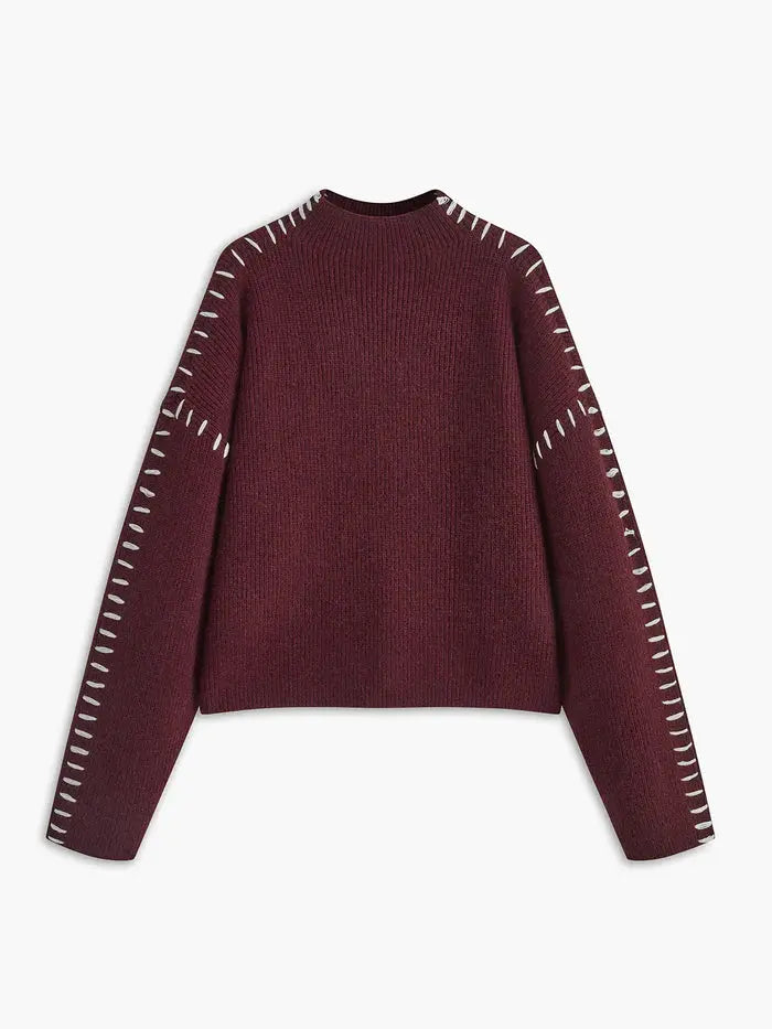 Contrast Stitch Knit Sweater Sylvia Rae