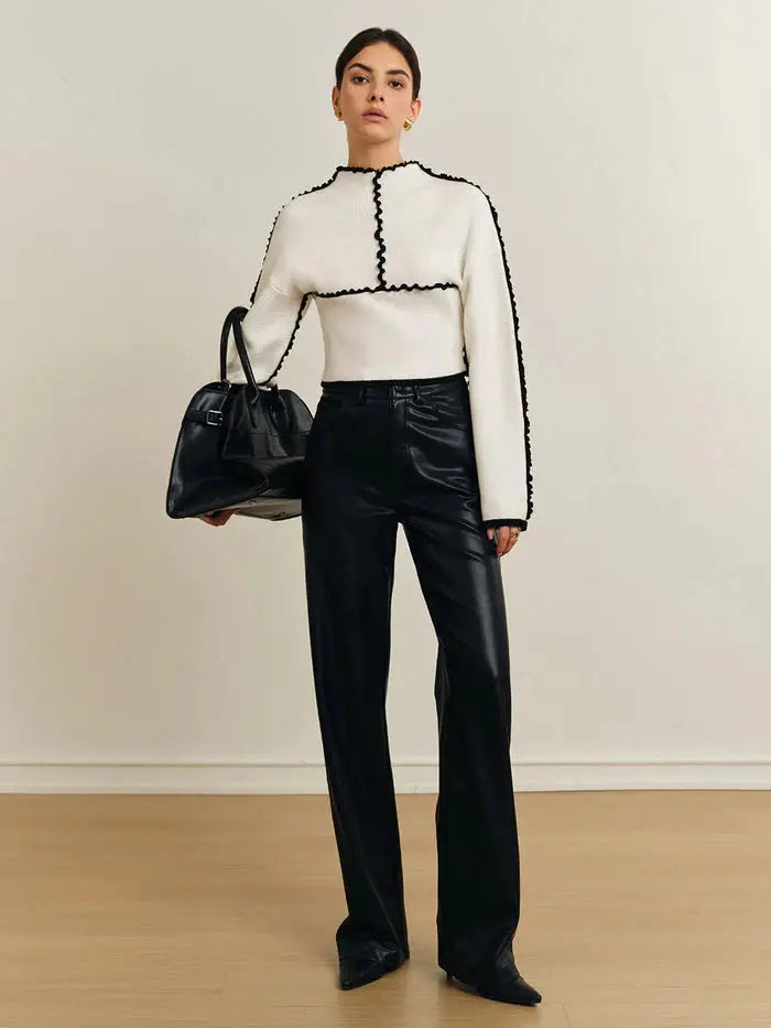 Contrast Stitch Knit Sweater Sylvia Rae