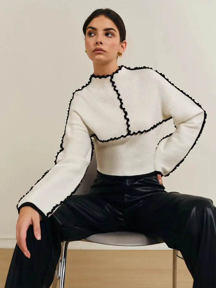 Contrast Stitch Knit Sweater Sylvia Rae