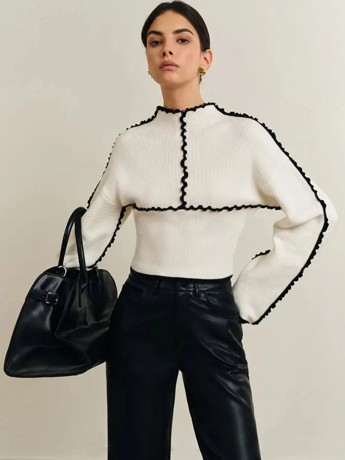 Contrast Stitch Knit Sweater Sylvia Rae