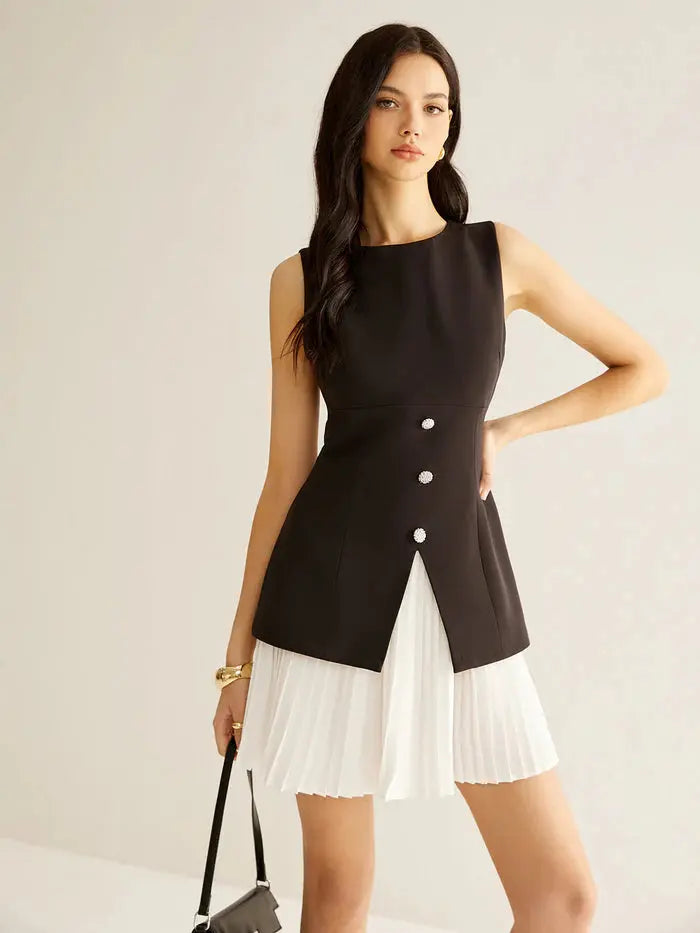 Color Block Pleated Dress Sylvia Rae