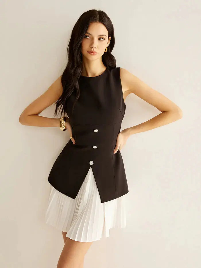 Color Block Pleated Dress Sylvia Rae
