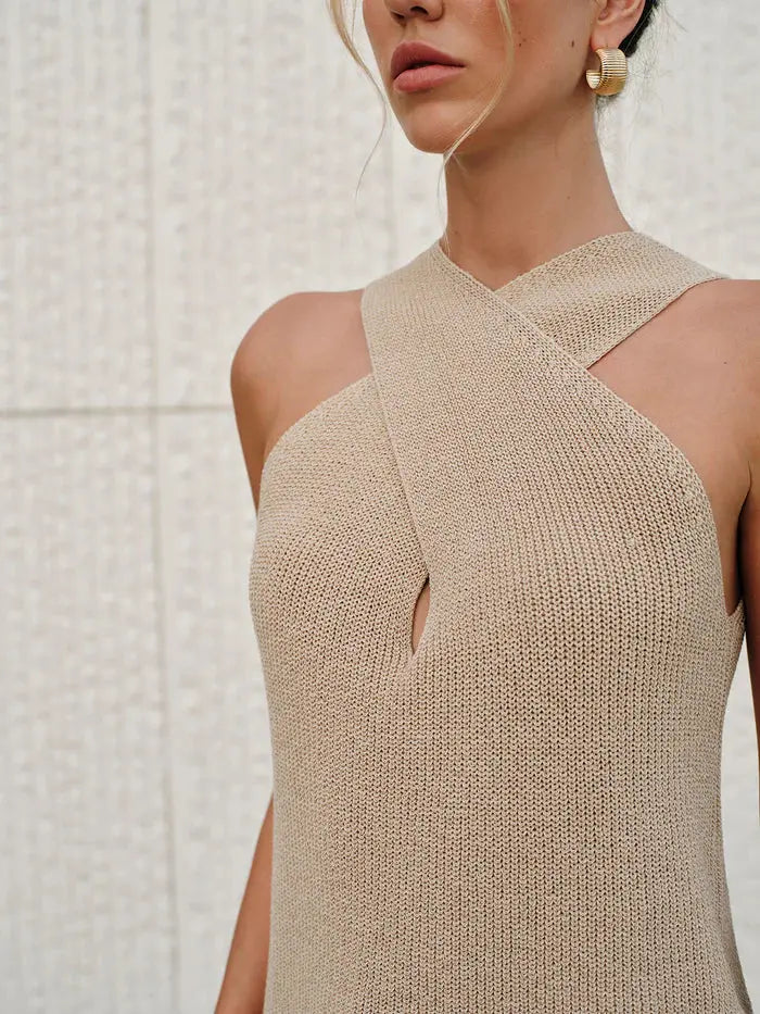 Halter Cross-Over Collar Tank Top Sylvia Rae