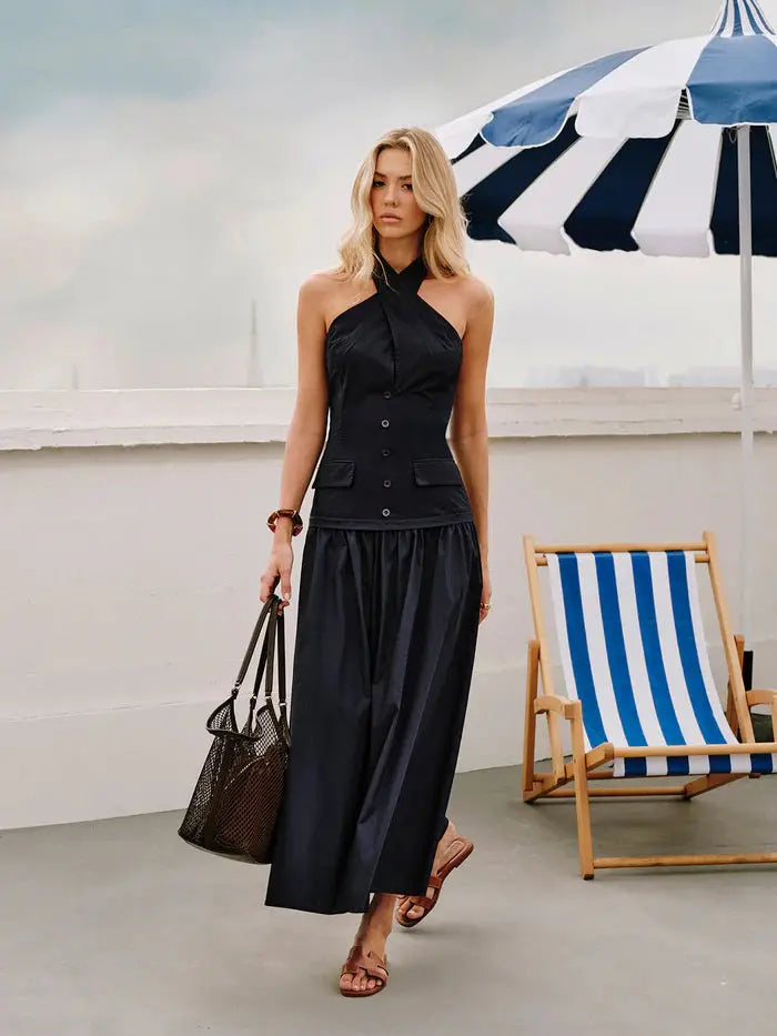 Halter Cross-Collar Dress Sylvia Rae