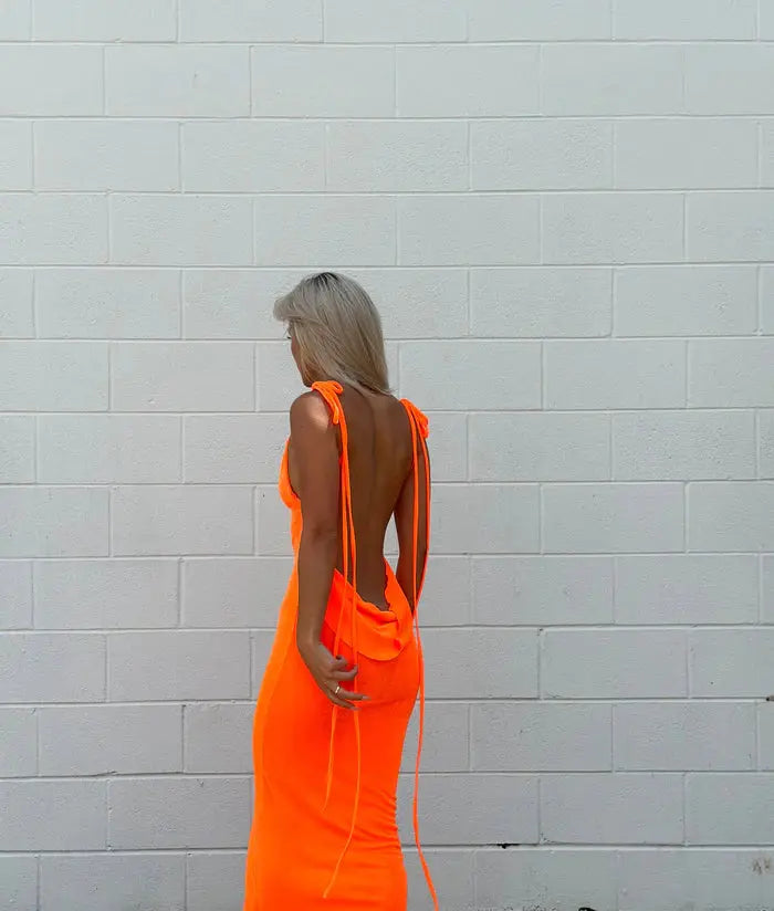 Orange Backless Maxi Dress Sylvia Rae
