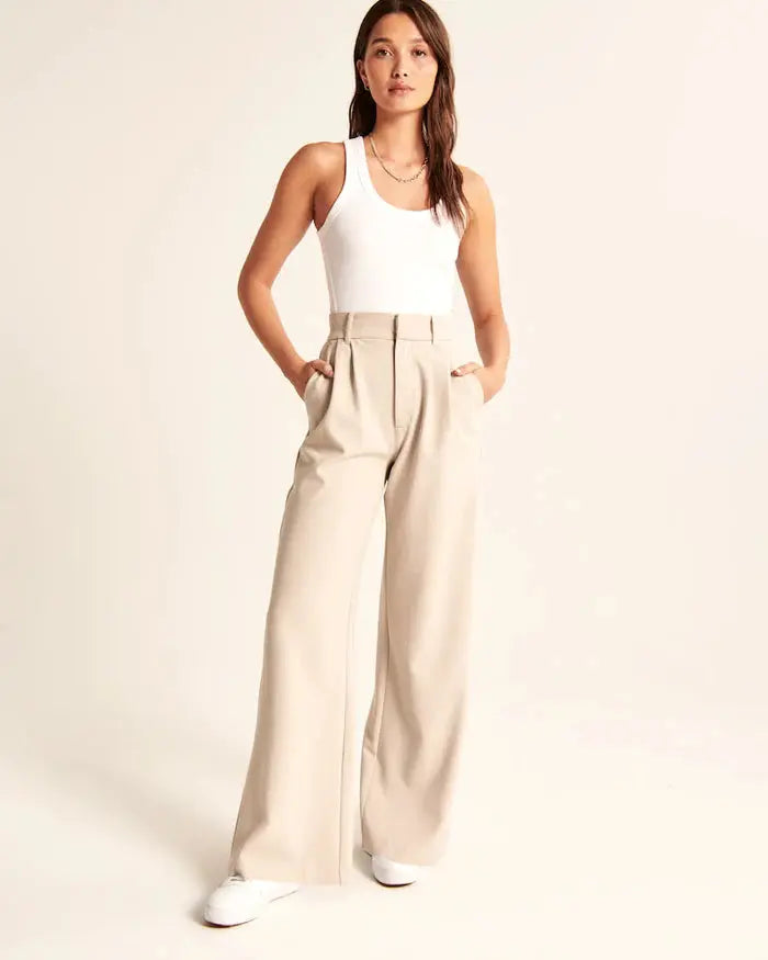 Beige Wide-Leg Pants Sylvia Rae