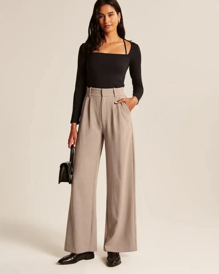 Taupe Wide-Leg Pants Sylvia Rae