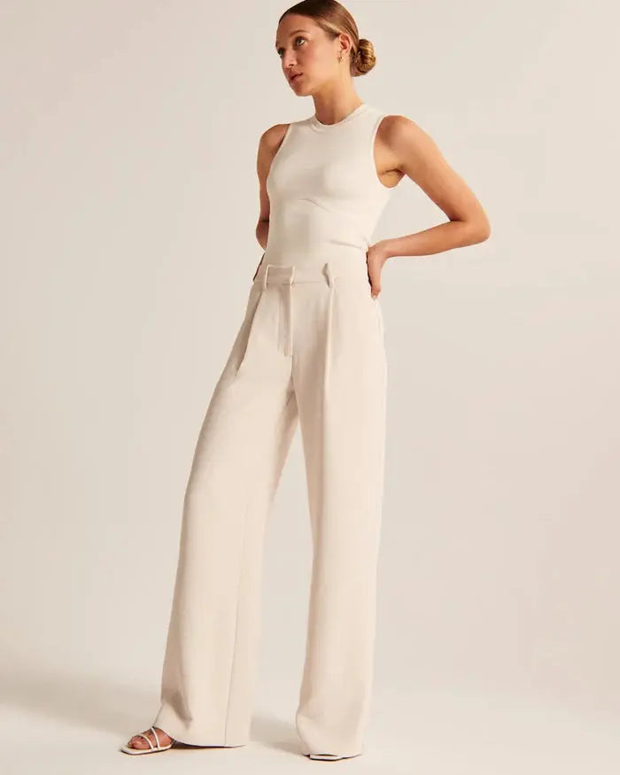 Beige Wide-Leg Pants Sylvia Rae