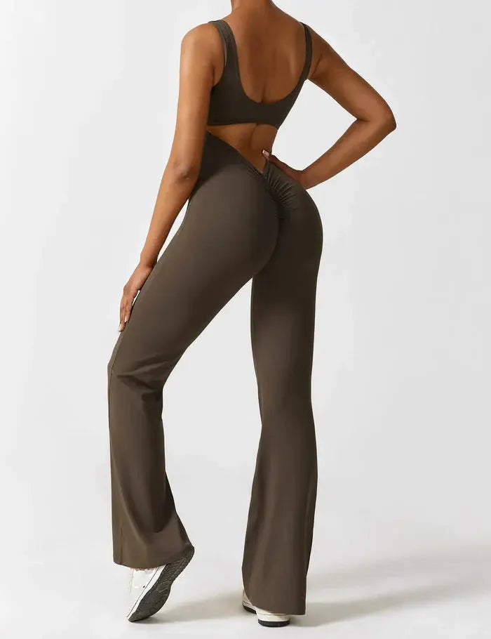 Mocha Flared Jumpsuit Sylvia Rae