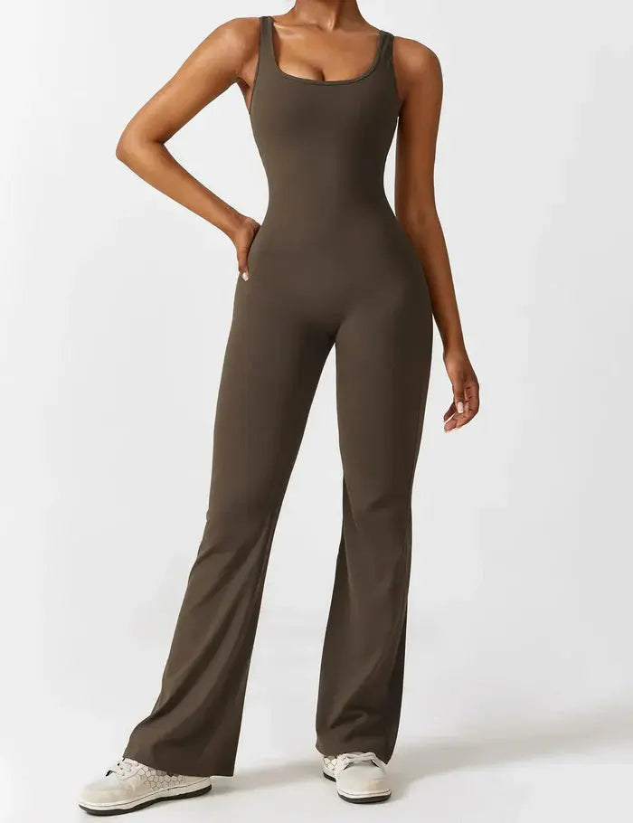 Mocha Flared Jumpsuit Sylvia Rae