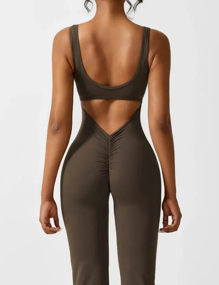 Mocha Flared Jumpsuit Sylvia Rae