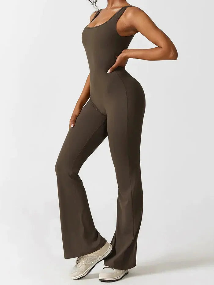 Mocha Flared Jumpsuit Sylvia Rae