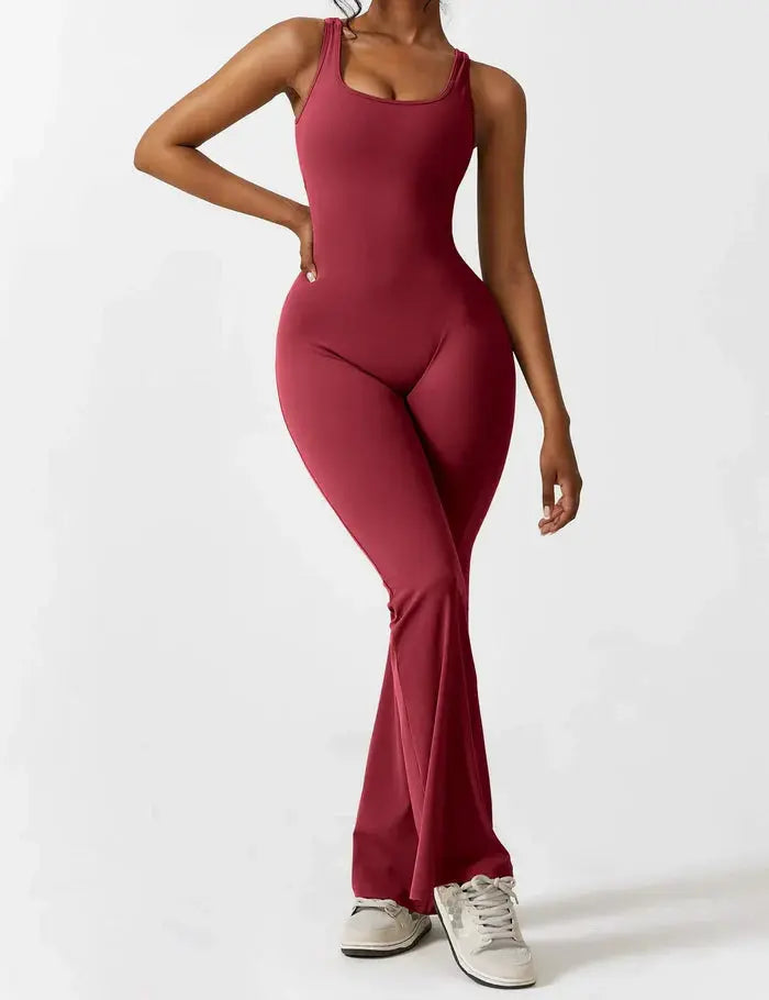 Burgundy Flared Jumpsuit Sylvia Rae