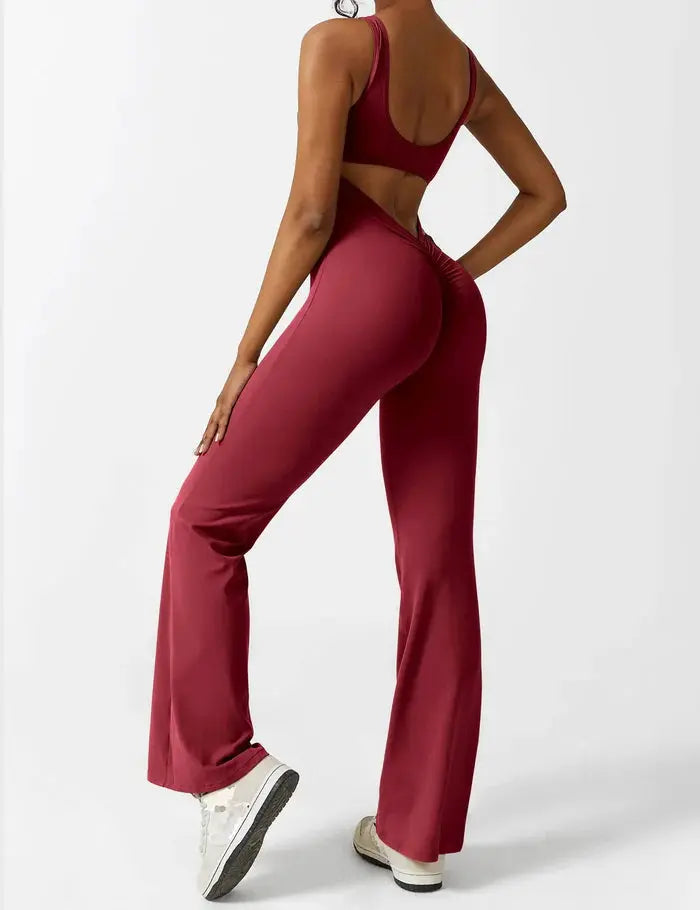 Burgundy Flared Jumpsuit Sylvia Rae