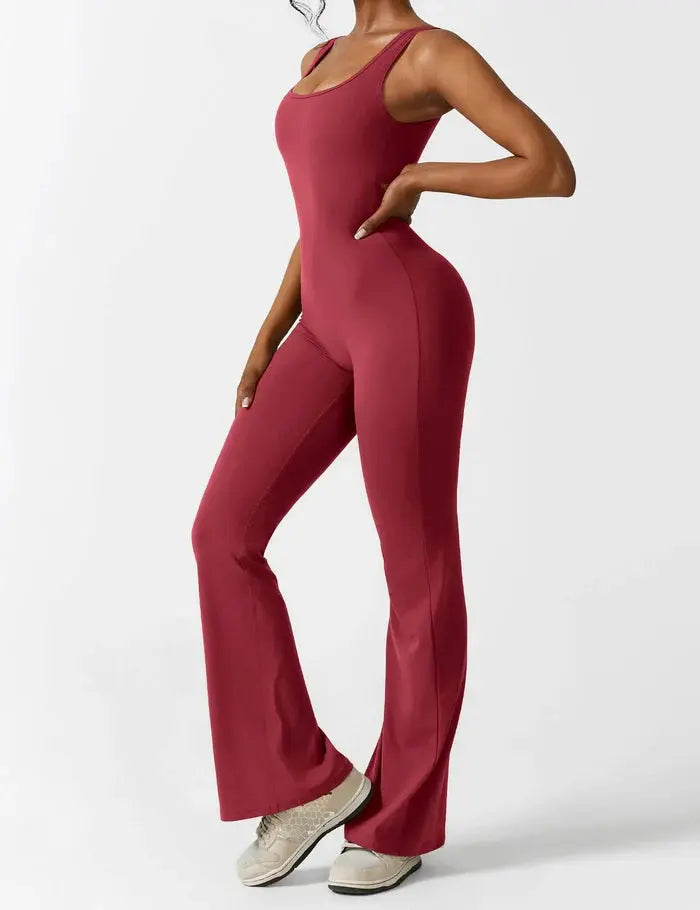 Burgundy Flared Jumpsuit Sylvia Rae