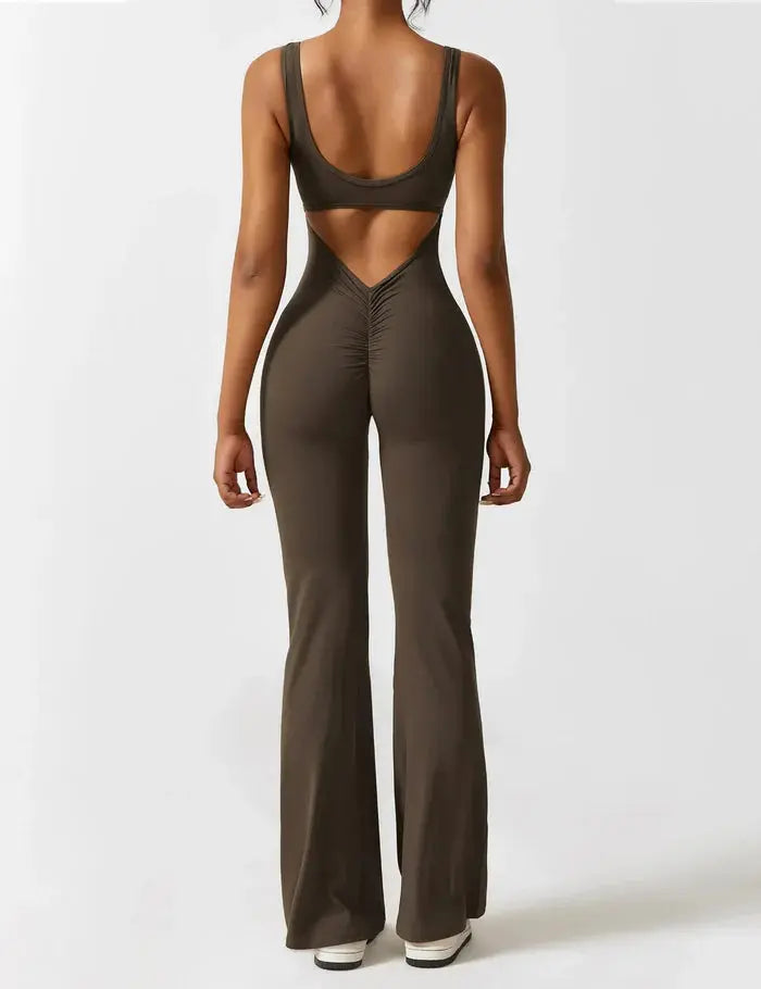 Mocha Flared Jumpsuit Sylvia Rae