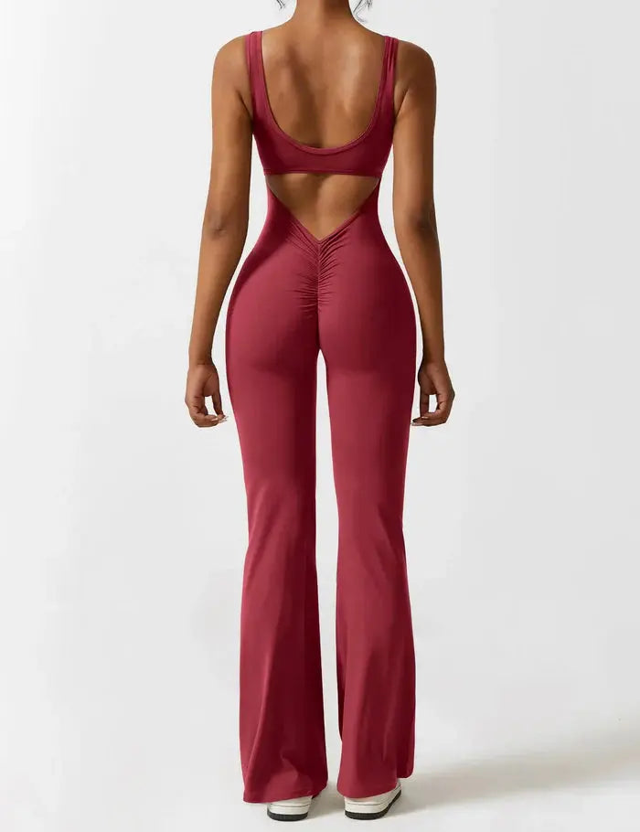 Burgundy Flared Jumpsuit Sylvia Rae