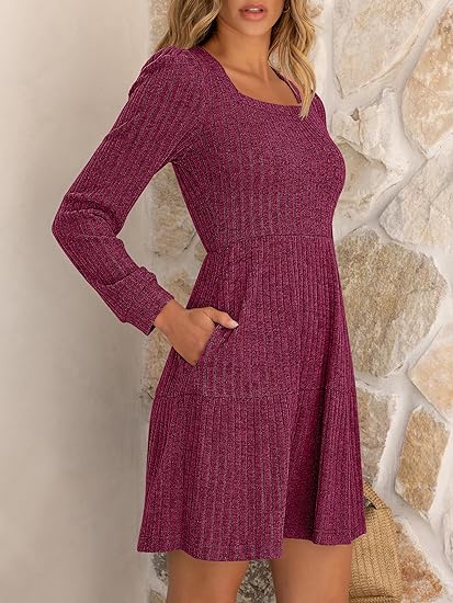 Burgundy Long-Sleeve Knit Dress