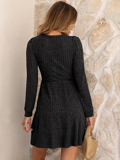 Charcoal Long-Sleeve Knit Dress