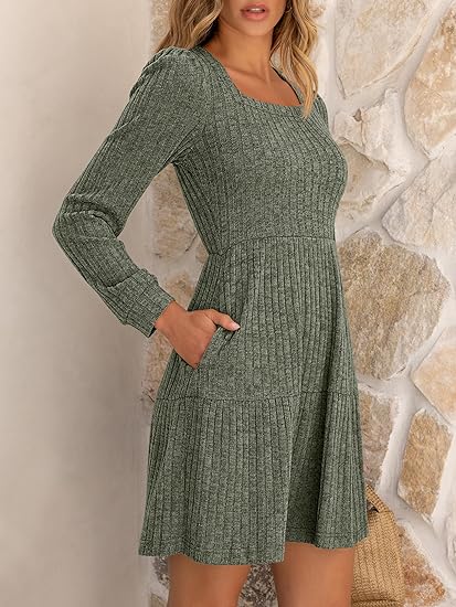 Olive Long-Sleeve Knit Dress