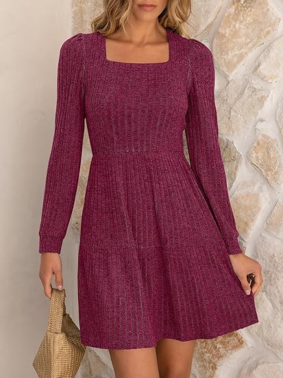 Burgundy Long-Sleeve Knit Dress
