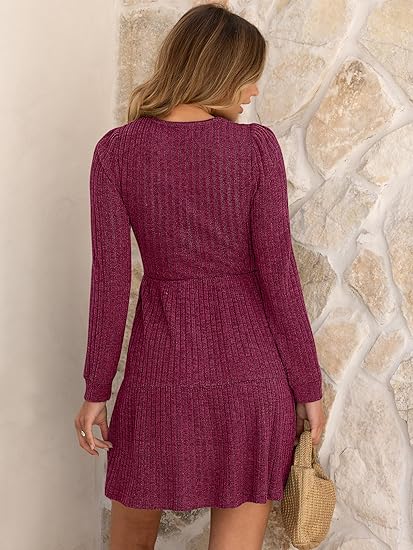 Burgundy Long-Sleeve Knit Dress