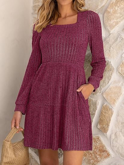 Burgundy Long-Sleeve Knit Dress