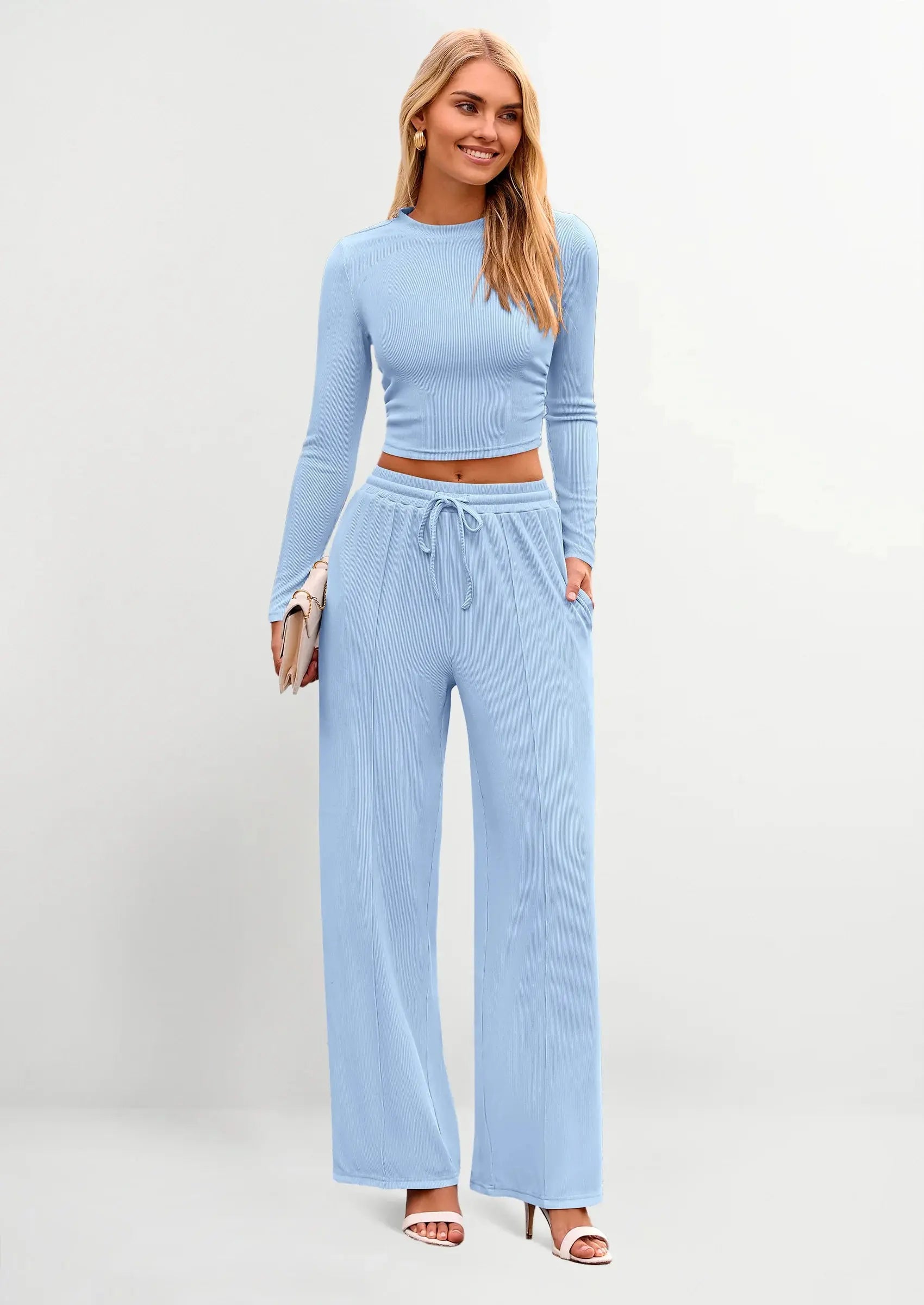 Light Blue Luxe Loungewear Set Sylvia Rae