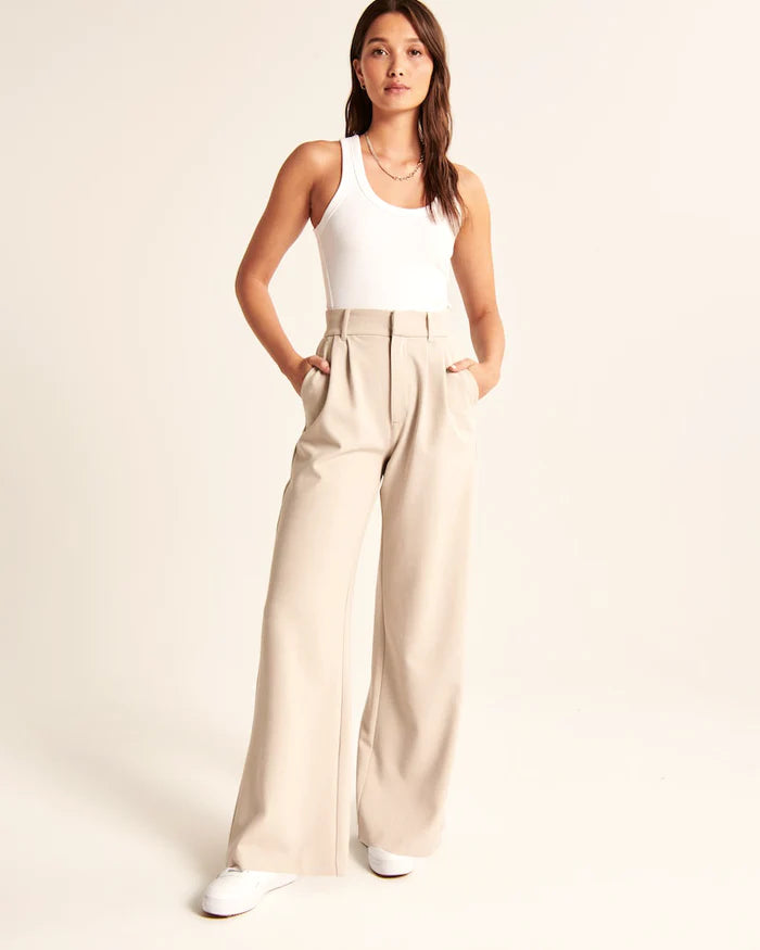 Beige Wide-Leg Pants