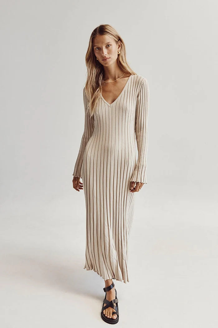 V-Neck Knit Maxi Dress
